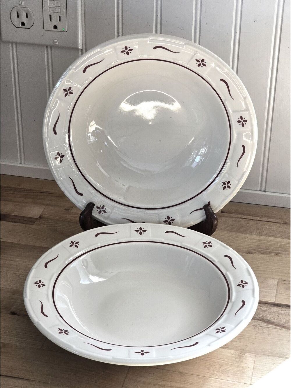 Longaberger Pottery Woven Traditions Red Rimmed Soup Salad Bowls Set of 2